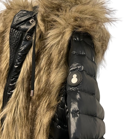 Nwt SNOWMAN NY Puffer Jacket Down Fill Faux Fur Black Long Coat Sz Medium - Picture 14 of 16